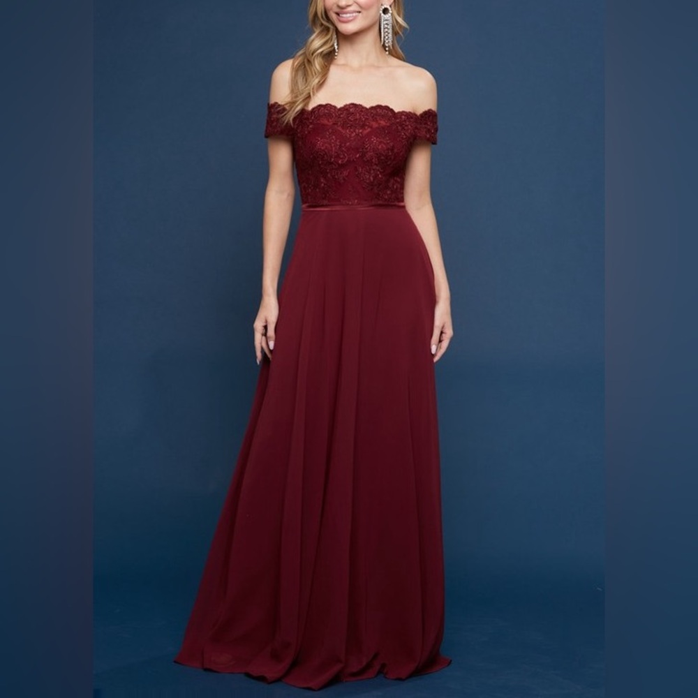 Elegant Burgundy Lace Off-Shoulder Dress